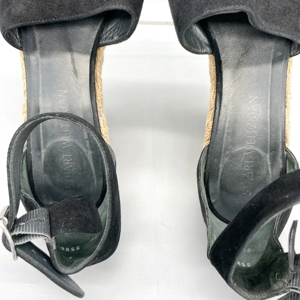 Stuart Weitztman Womens 9.5 M Black Suede Espadrille Wedge Sandals Platform Boho - Picture 10 of 12